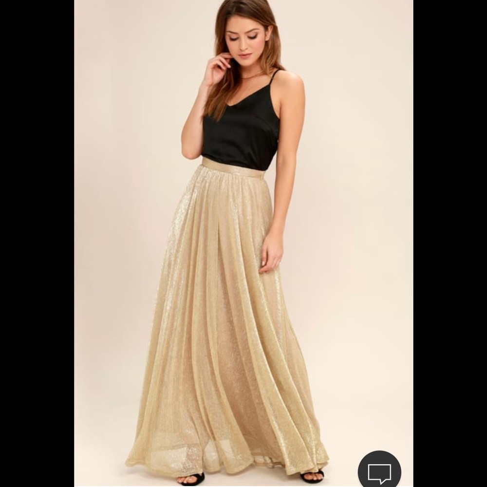 Lulu’s jovial occasion gold maxi skirt